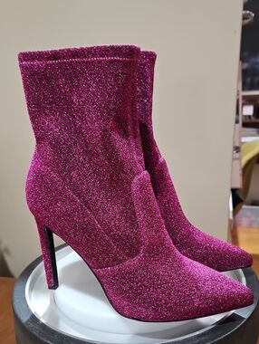 Nine West Fuchsia Glitter Stretch Ankle Boots